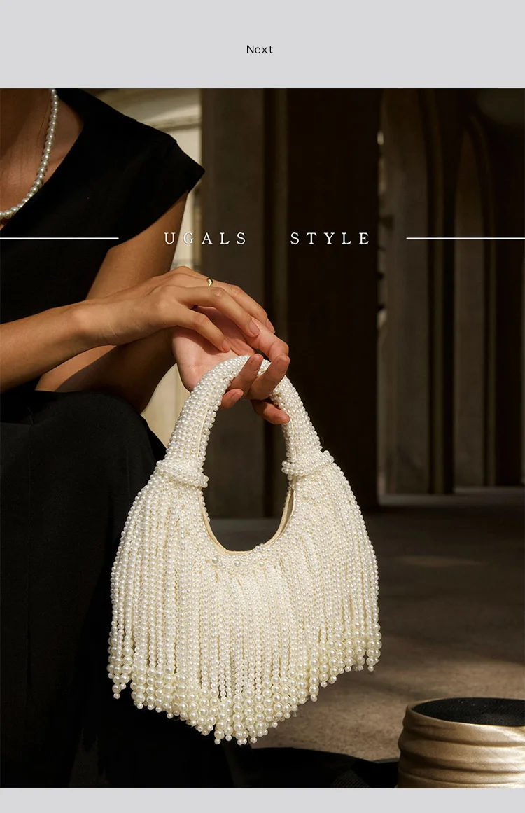 Design Handle Pearl Evening Clutch Bag Purses and Handbag Luxury Designer Long Tassel Clutch Purse Bag view 2