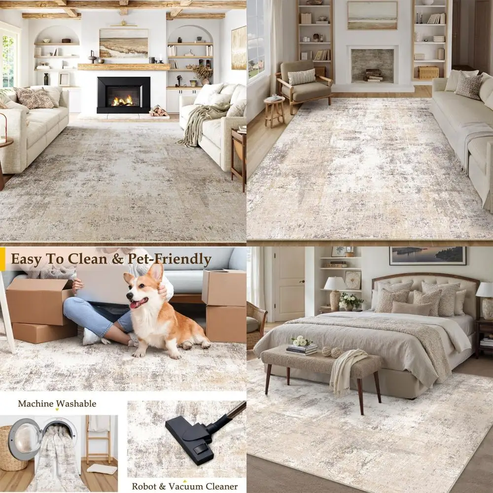 

Large 8x10 Beige-Gray Area Rug - Modern, Soft, Non-Slip, Low Pile Carpet for Living Room, Bedroom