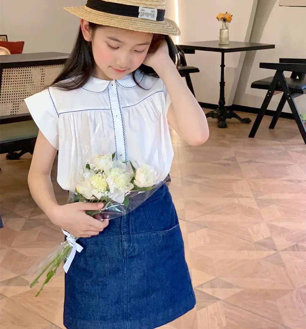 قمصان صيفية عصرية للأطفال والبنات ملابس أطفال قطنية قميص بناتي جميل بنمط عرقي بسيط