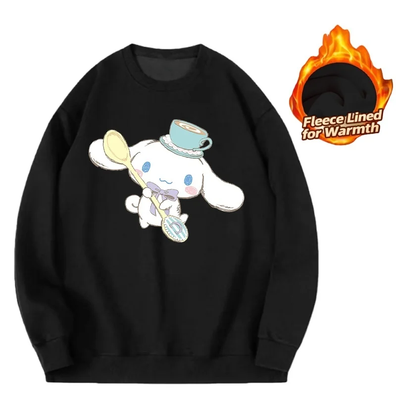 

Топ с длинными рукавами и круглым вырезом с принтом серии Sanrio, милая и теплая футболка с длинными рукавами и круглым вырезом на флисовой подкладке, 100% хлопок