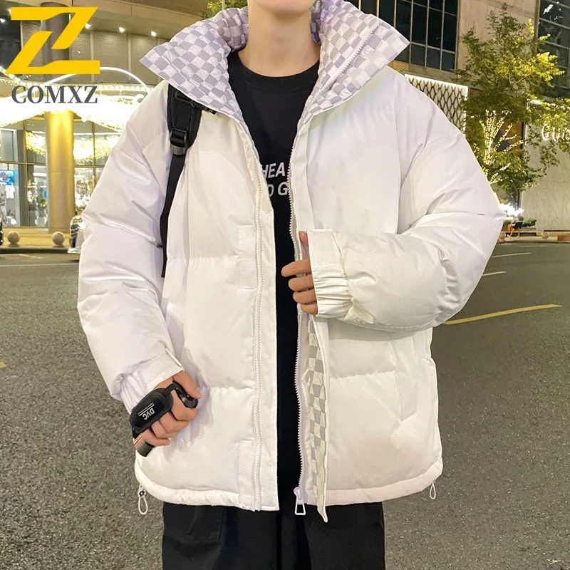 

COMXZ 2025 хлопковая куртка с воротником-стойкой, мужская зимняя ветрозащитная флисовая подкладка, толстая теплая парка, пальто унисекс, верхняя одежда для пар, уличная одежда