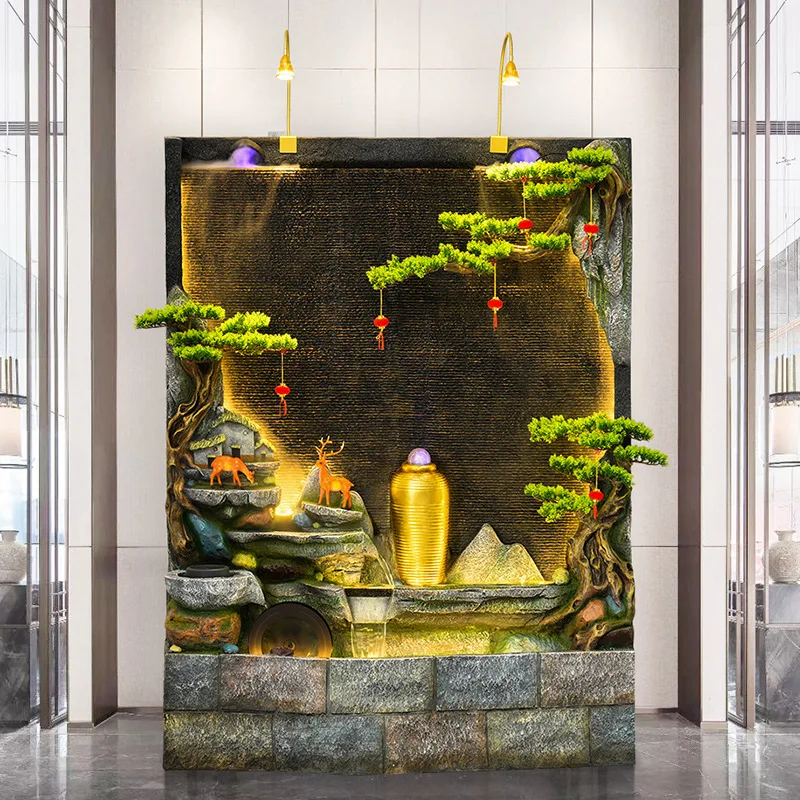 Water curtain wall Feng Shui wall Floor-to-ceiling screen ornament Office clubhouse Hotel lobby circulating water decoration