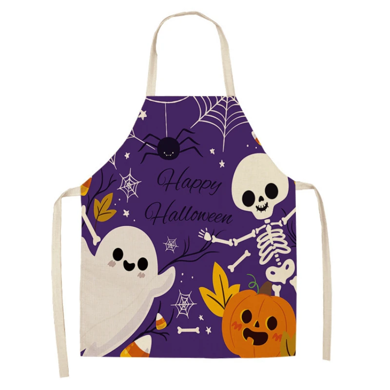 Pumpkin Skull Castle Apron Sleeveless Kitchen Cooking Dirt-Proof Apron Halloween Party Decoration Anti-Fouling Accessories