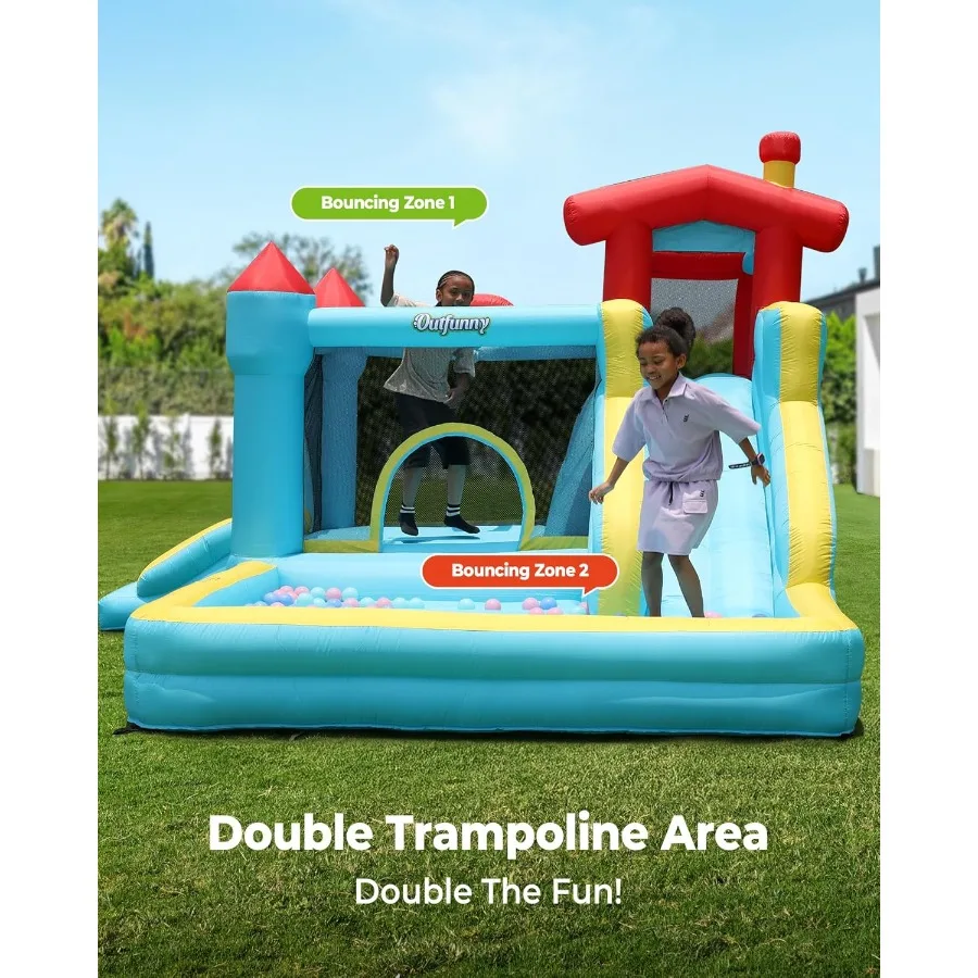 Casa inflável do salto casa inflável para meninos 3-12 com slide uso interno exterior 450w ventilador de alta eficiência céu azul design fo