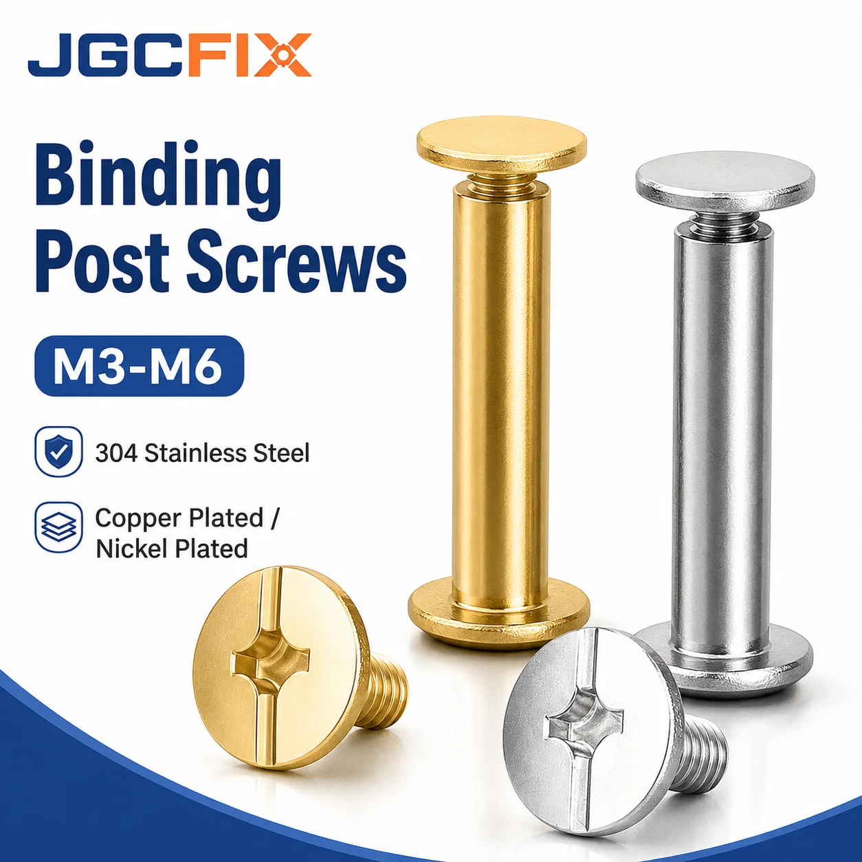 M3-M6 304 Stainless Steel Chicago Screws Binding Posts Brass Nickel Plated Leather Rivet Screws Book Screws Screw Posts Fastener