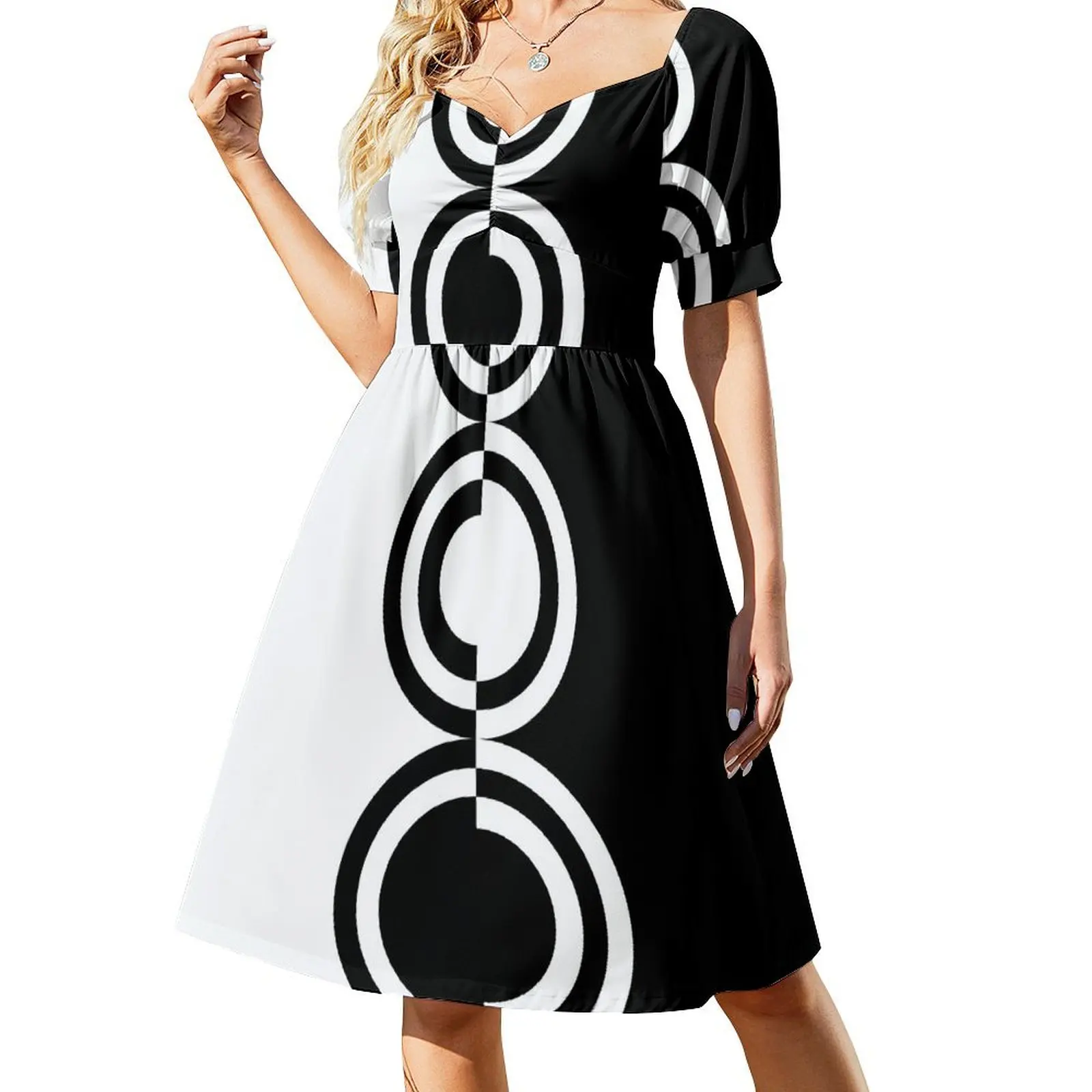 

retro sixties mod contrast circles 60s design Short Sleeved Dress elegant women's dresses for wedding womans clothing Dress