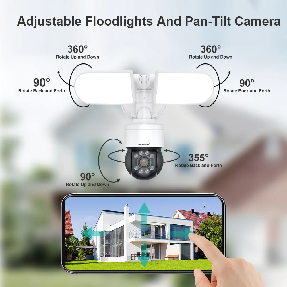 BOAVISION HD 4MP IP Camera Wifi 1600LM Leds Floodlight PTZ AI Human Detection Auto Motion Tracking Outdoor CCTV Security Camera