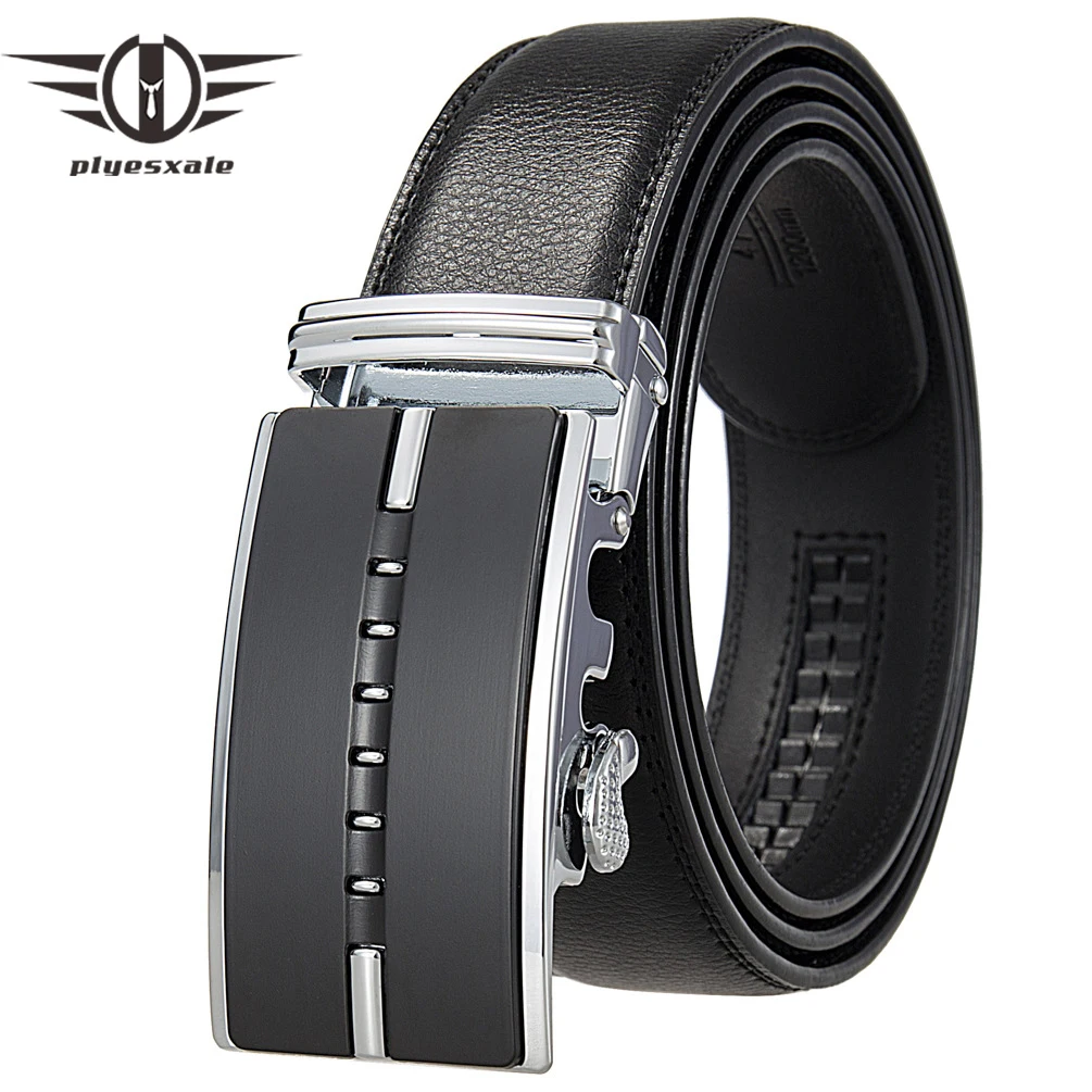 

Plyesxale 3.5cm Width Leather Belts For Men Mens Belts Luxury Automatic Ratchet Buckle Black Business Formal Dress Belt B1525