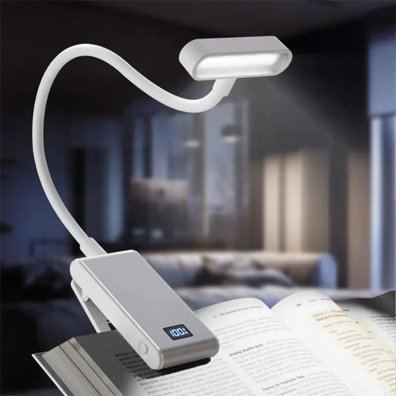 

Intelligent Digital Display Rechargeable Portable Book Light 3 Brightness Level 2200mAh Battery Clip on Lamp for Reading M4YD