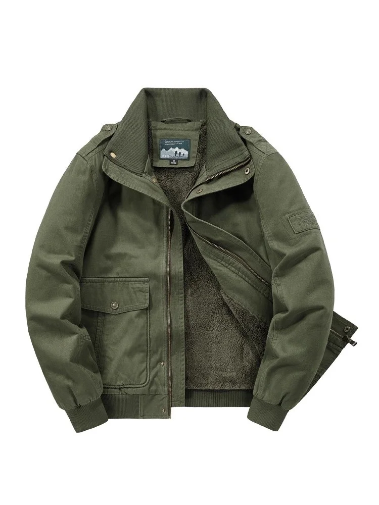 

Men's Winter Cotton Jacket Large Size Workwear Warm Fleece Lined Stand Collar Padded Coat Outerwear Fashion Urban Style