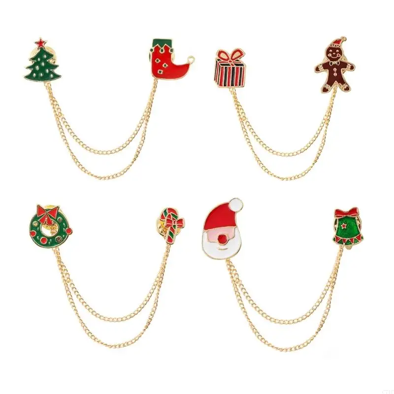 C71C Fashion Christmas Broche Tassels Chain Clothing Pin Kerstte Krans Geschenk badges Rapel Pin Party Juwelen Feestelijke Pin