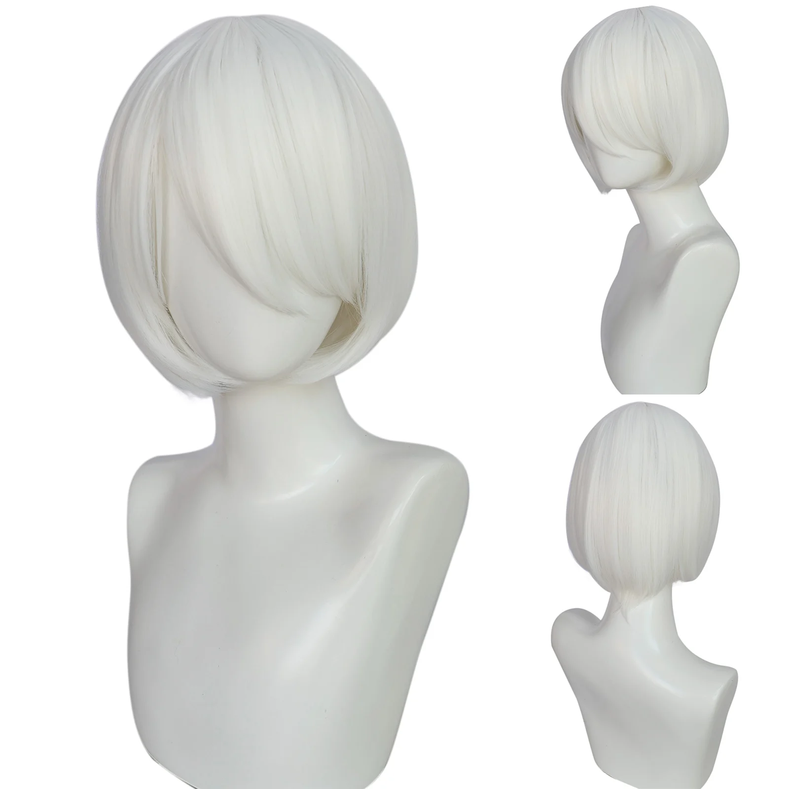 Synthetic Short Straight white Anime Cosplay Wig for Unisex, Rose Net Cap, Cosplay, Carnival Halloween Dress Up Wig