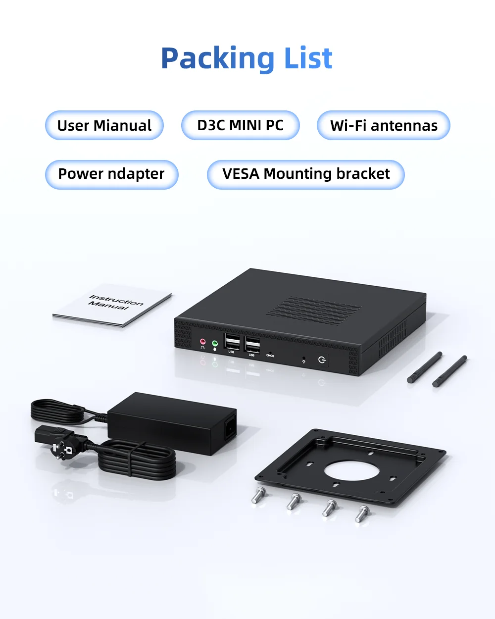 TexHoo Mini PC Intel I5-7300HQ/I7-9750H ITX Portable PC Win 10 Pro 8GB DDR3L 256GB SSD WiFi+BT 4K@60Hz Office Mini Computer