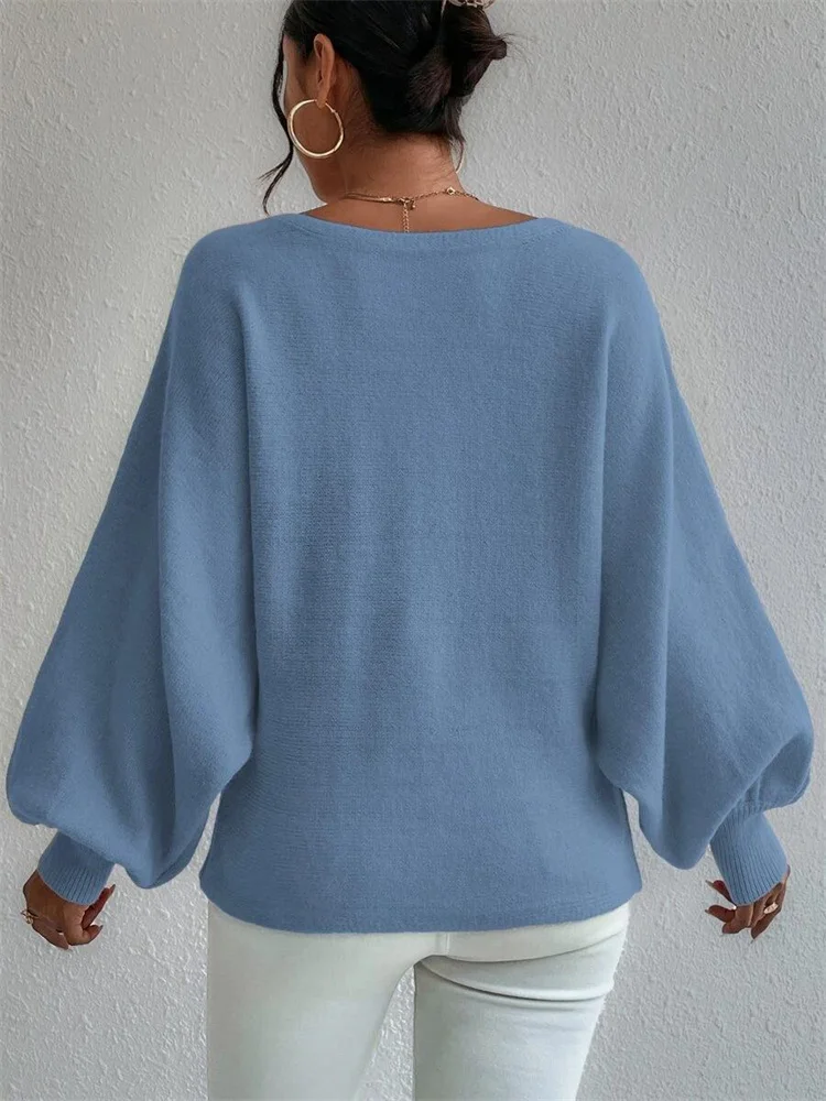 TARUXY Off Shoulder Sweater For Women Batwing Sleeve Pullover Knit Loose Jumper Tops Art Printed Spring New Oversized Sweaters