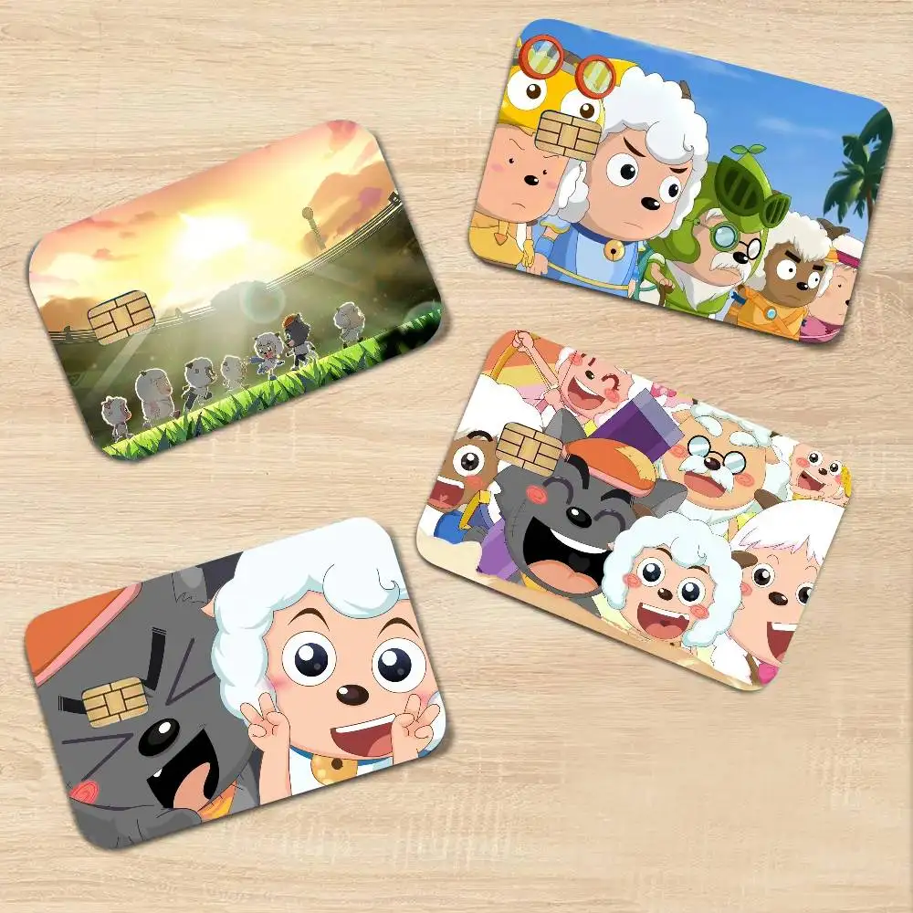 P-Pleasant G-Goat And B-Big Big Wolf Card Sticker Cartoon Art Credit Card Skin Anti Scratch Bank Debit Card Decal