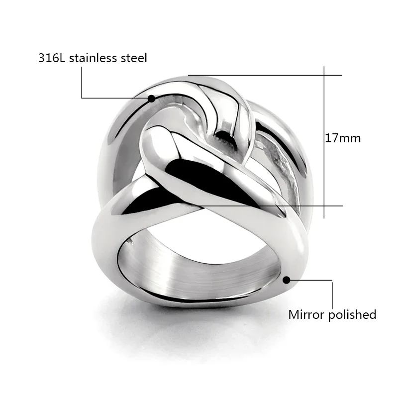 Chunky Wide Letter X Shape Overlapped Fashion Rings Stainless Steel Wedding Couple Rings for Women Men Aesthetic Jewelry Gift