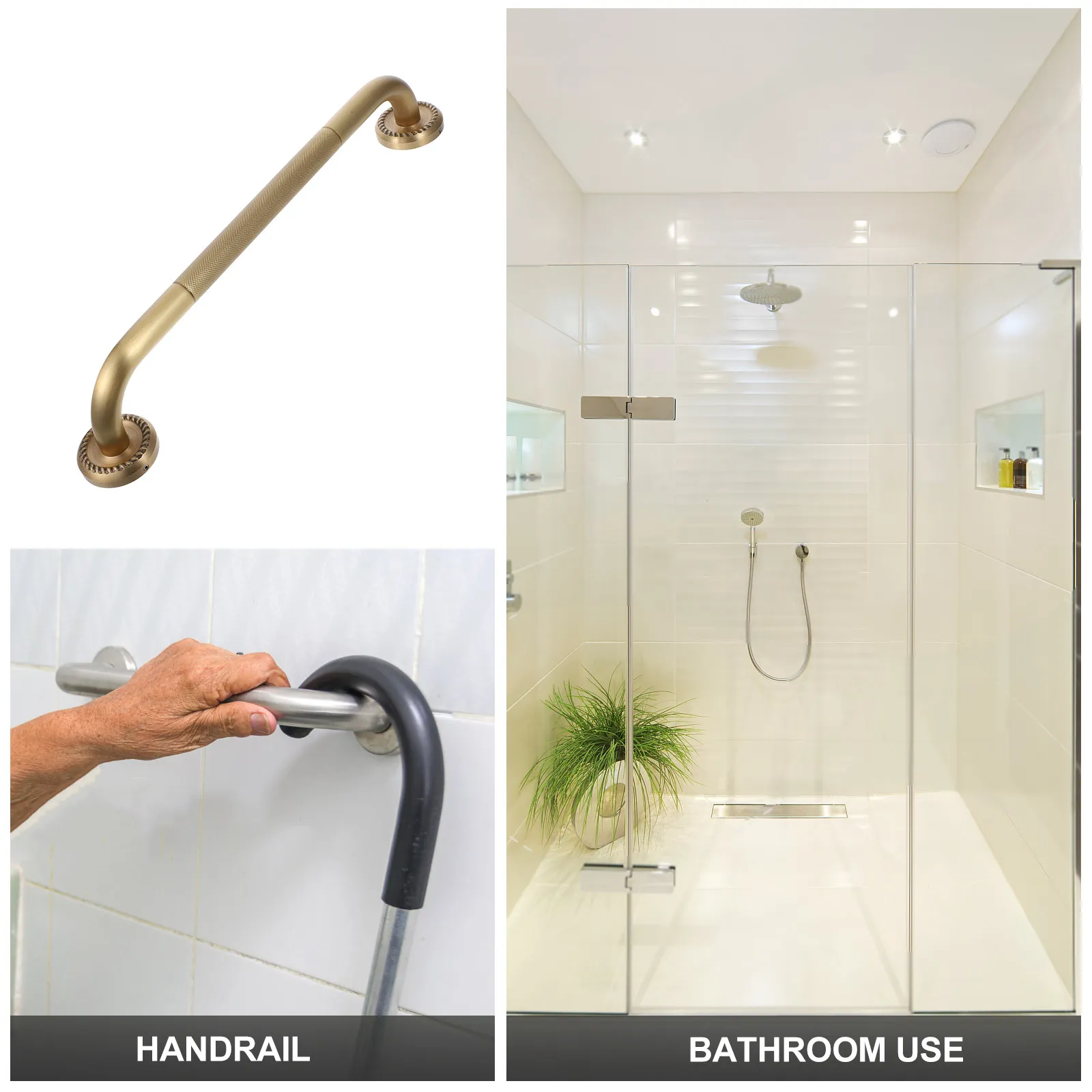 

Household Copper Shower Grab Handle for Elderly Safety Handrail Toilet Non-Skid Bathroom Support Bar Shower Handles for Elderly
