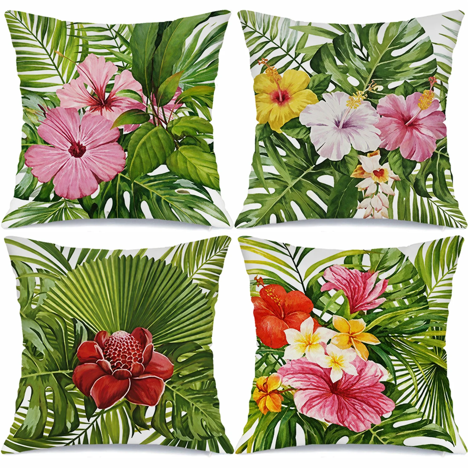 Tropical hibiscus torch flower digital printing pillow cover Short plush Suitable living room bedrooms sofas throw cushion cover