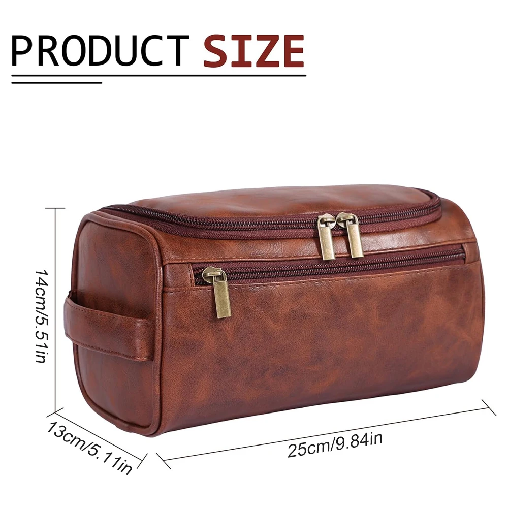 1Pcs Toiletry Bag for Men, Large Leather Shaving Kit, Travel Essentials, Water-resistant Shaving Bag for Toiletries Accessories