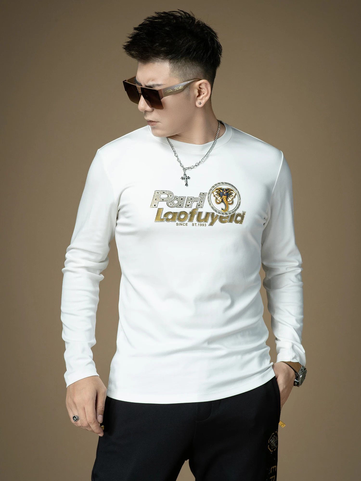 

Men's Long Sve T-irt Casual Base Layer irt Faionable Brand Modal Fabric round Ne Geometric Pattern Slim Fit Sle