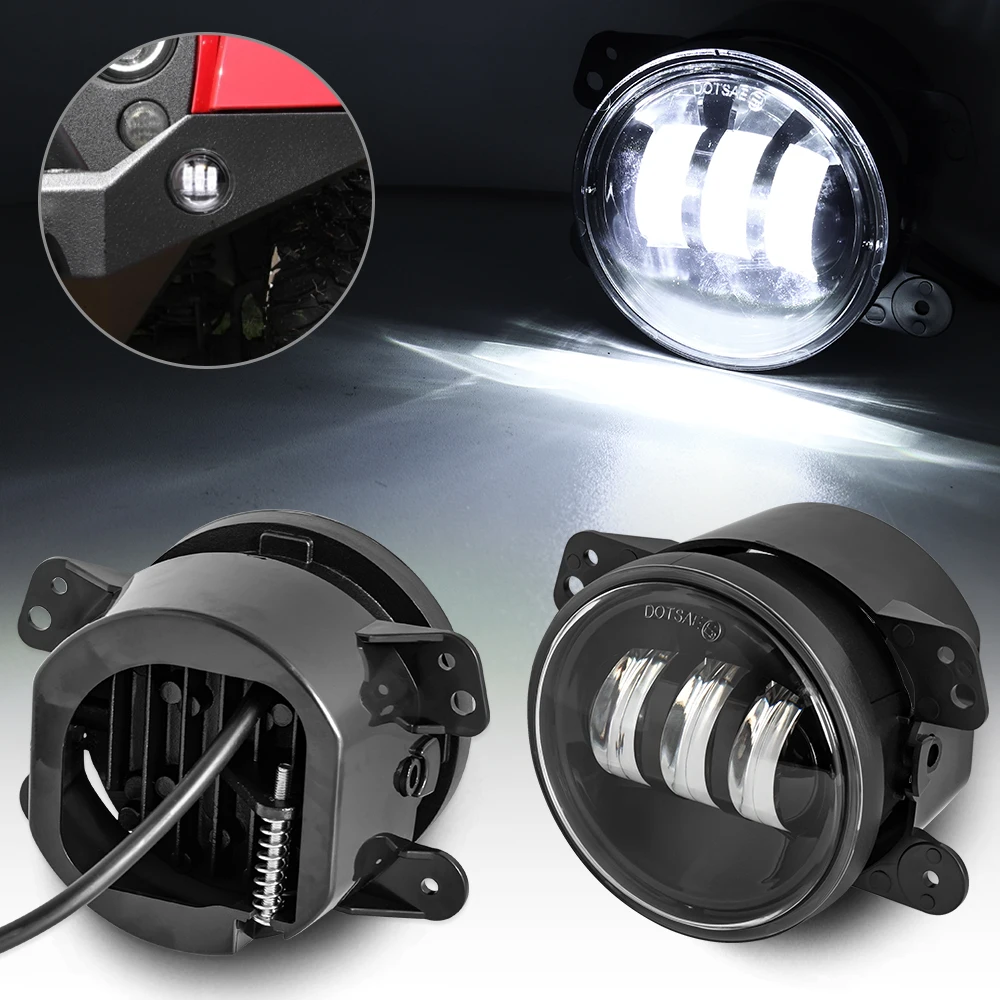 

4-дюймовые светодиодные противотуманные фары с белым кольцом DRL и янтарным сигналом поворота для Jeep Wrangler JK TJ LJ Dodge Chrysler