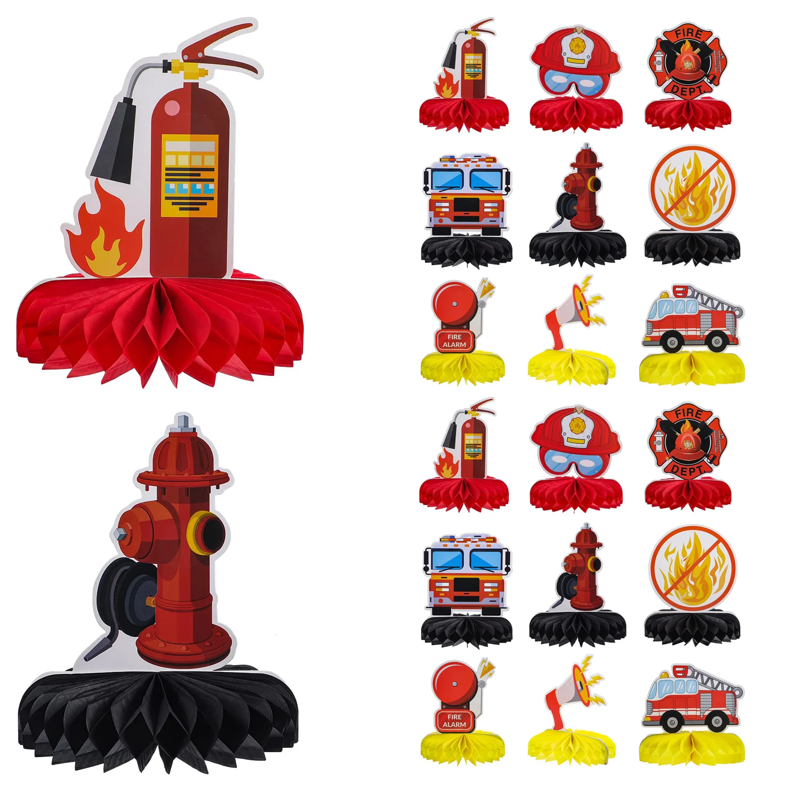 

9pcs Firetruck Birthday Party Decorations Fire Truck Honeycomb Centerpieces Fireman Themed Table Supplies for Kids