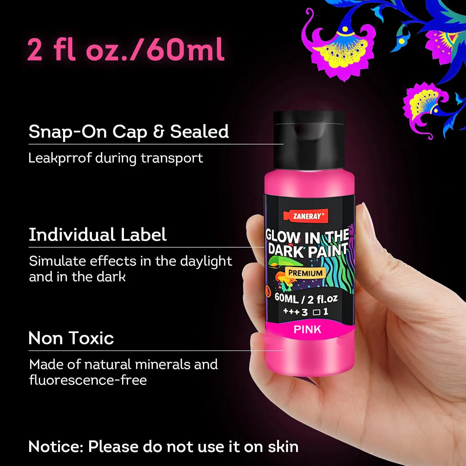 10 Colors Glow in The Dark Paint 60ml Acrylic Luminous Fluorescent Pigment for DIY Crafts Wall Paints Halloween Party Decoration