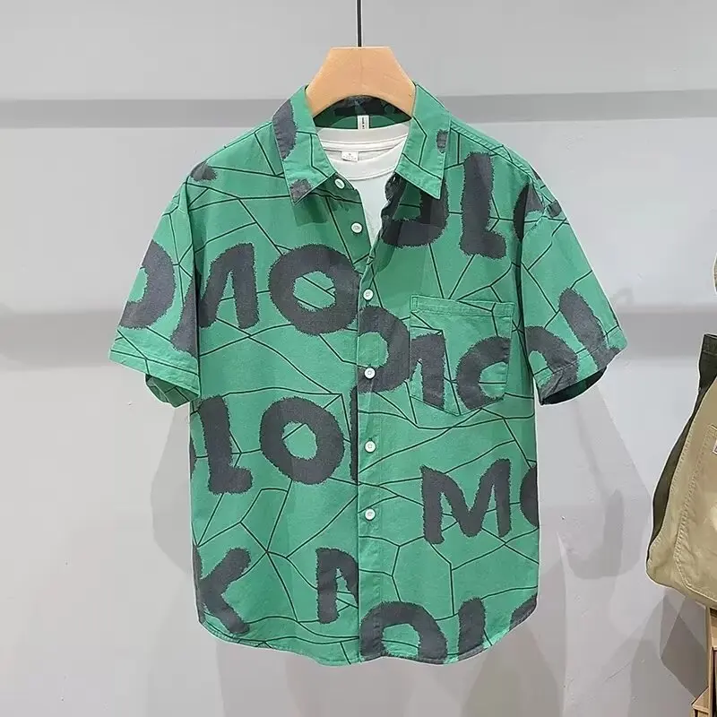 

Летняя мужская рубашка свободного кроя с коротким рукавом, большие размеры, 250 Pou, повседневная гавайская рубашка, модная и стильная рубашка в стиле Ins