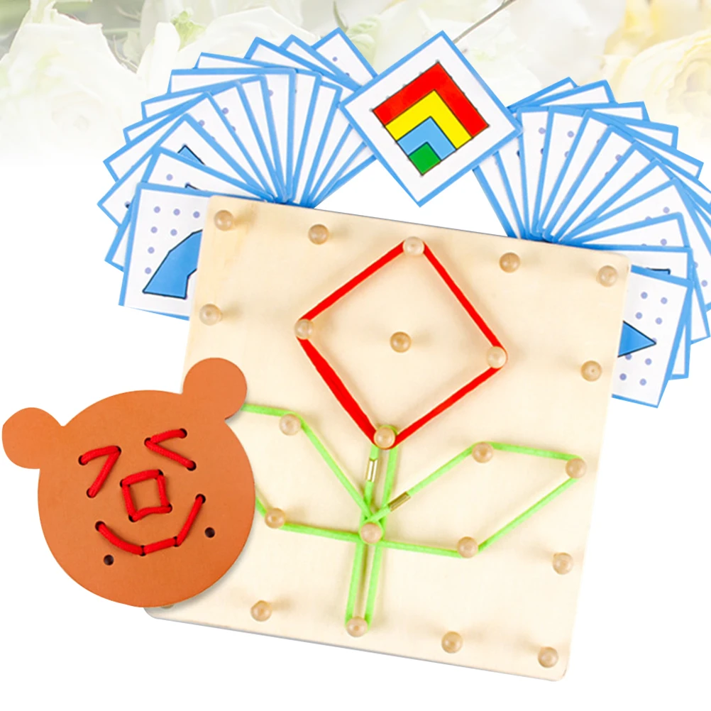 1pc Holz Geometrische Puzzle Bord Kinder Mathematik Lernen Gummiband Form Spiel Pädagogisches Nagel Platte Lehre Instrument