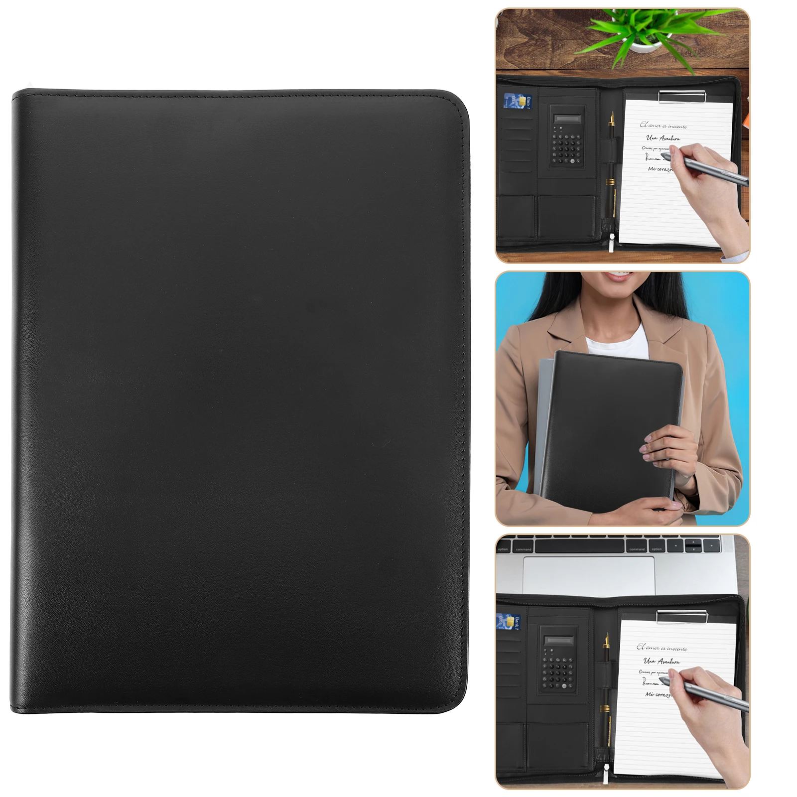 

1 set 1 Set A4 Zipper Business Pu Portfolio Organizer Multifunctional Document Holder Notepad Binder Padfolio Zippered Security