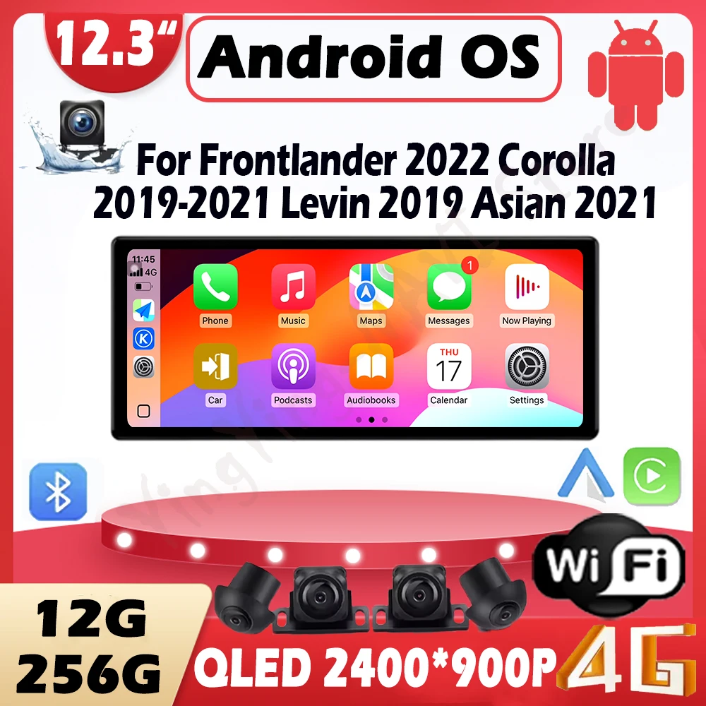 مشغل وسائط متعددة للسيارة Carplay اللاسلكي لـ Frontlander 2022 Corolla 2019-2021 Levin 2019 Asian 2021 Android 15 مروحة تبريد GPS