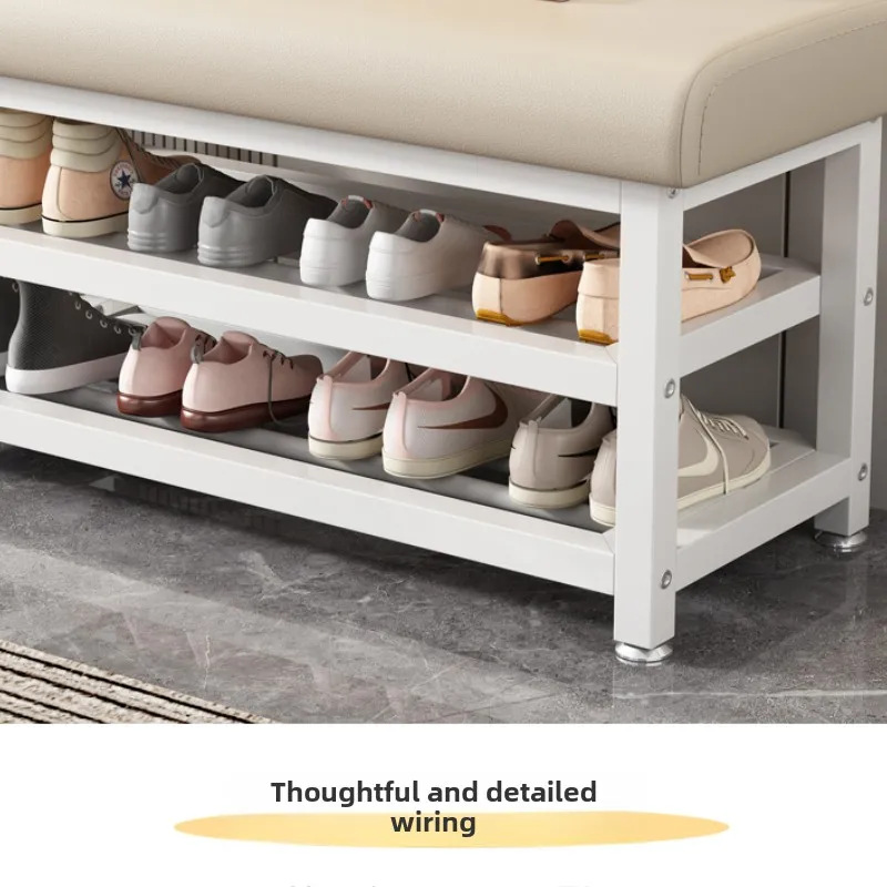 Shoe changing stool, seated shoe cabinet, home entrance door, long bench, clothing store, light luxury, high-end feel, sand Hair image 5