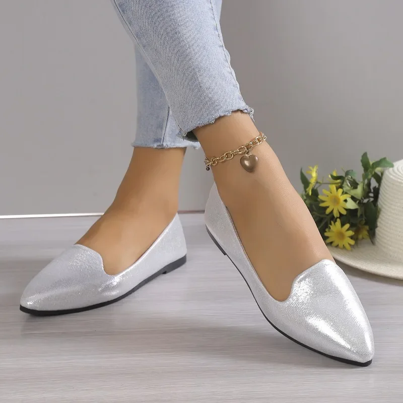 2024 Fashion Slip on Loafers Breathable Stretch Ballet Shallow Flats Women Soft Bottom Pointed Toe Boat Shoes plus size 43