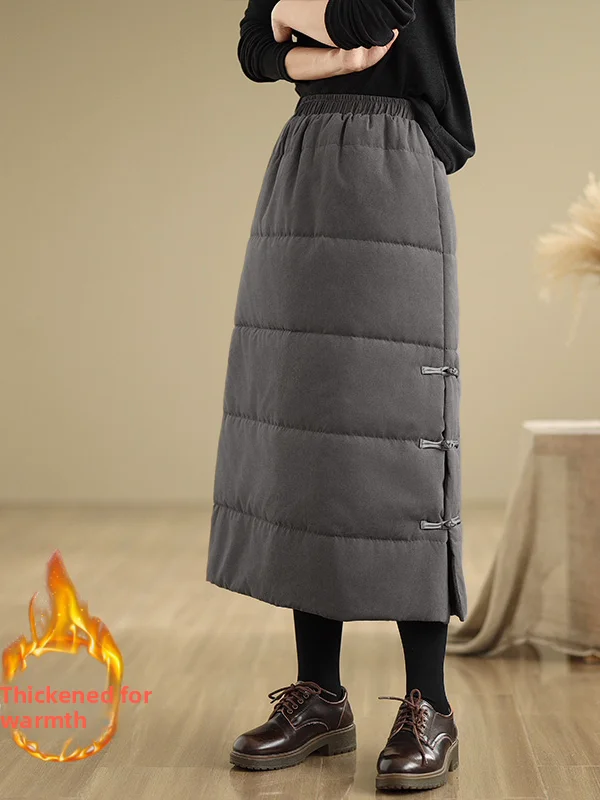 따뜻한 면 소재의 롱 스커트 하이웨이스트 A라인 스트레이트 컷 단색 예술적 스타일 겨울 2025 패션 여성 스커트