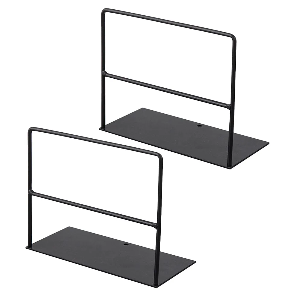 2Pcs Black Iron Bookends Simple Elegant Heavy-Duty Book Stand for Desk Shelf Office Home School Library Anti-Slip Rust-Resistant