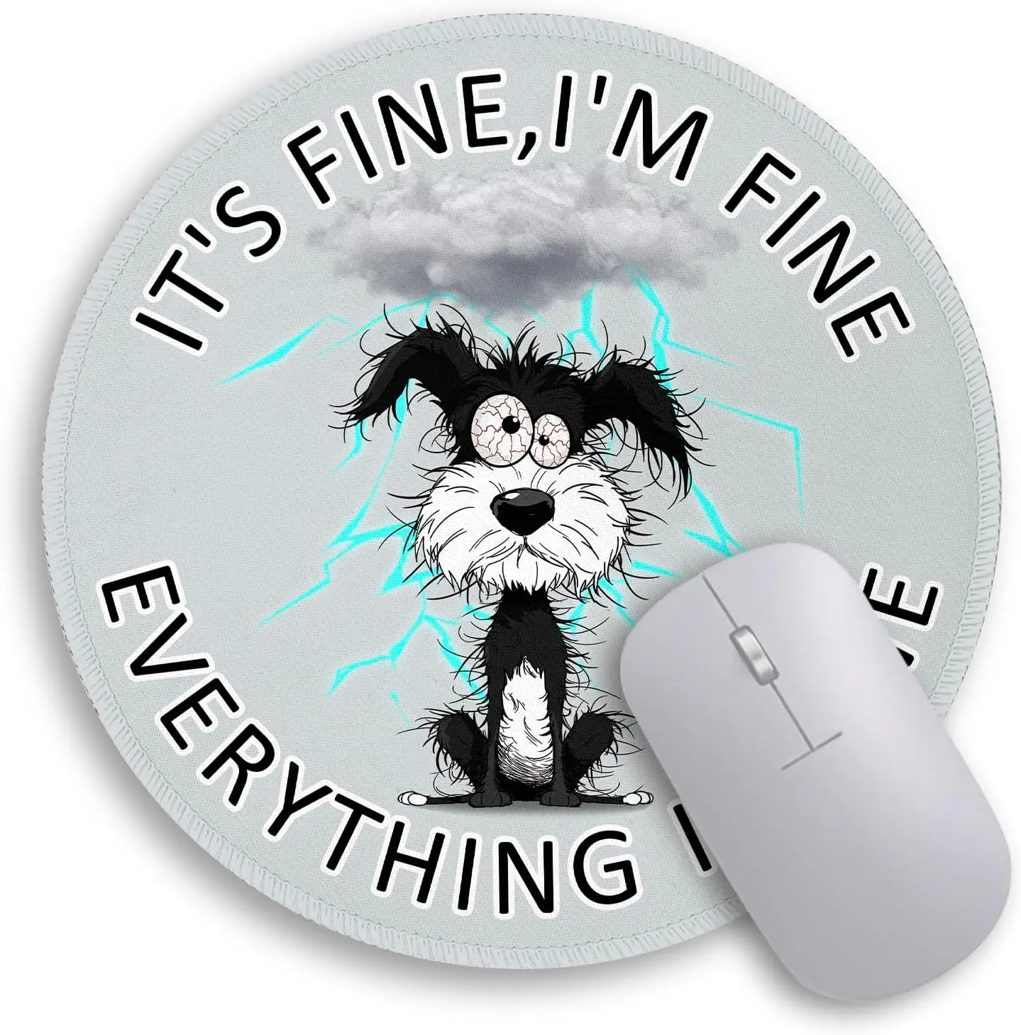 Cute Dog Mouse Pad, Round Non-Slip Desk Mat for Wireless Mouse Gaming Work Laptop, Personalized Office Decor