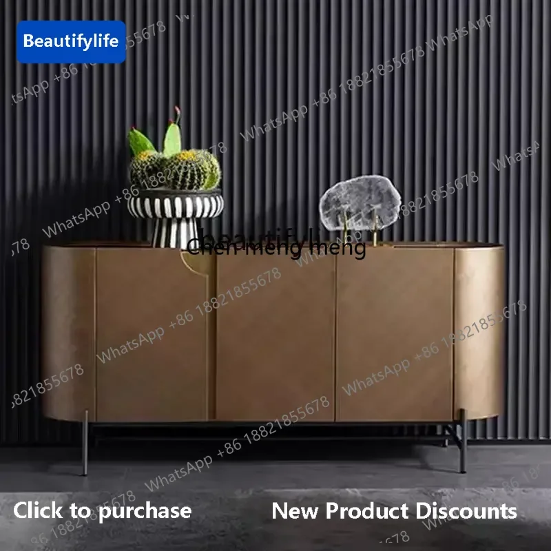 183F  Light luxury Italian style, high-end modern minimalist champagne color villa club locker metallic lacquer porch cabinet