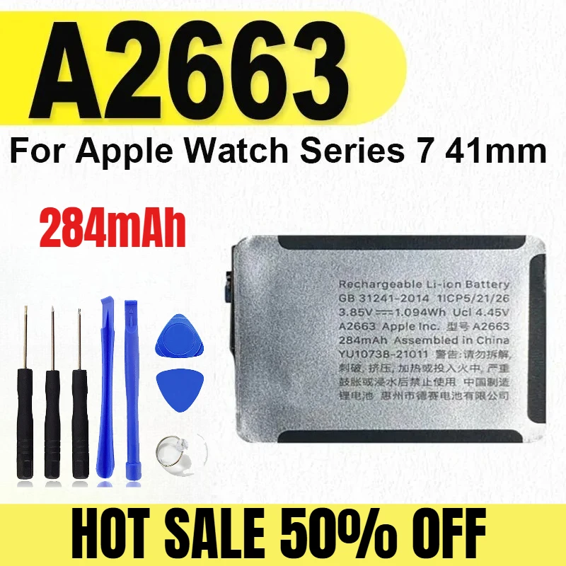 

284mAh A2663 for Apple Watch Series 7 41mm Replacement Watch Bateria + Free Tools