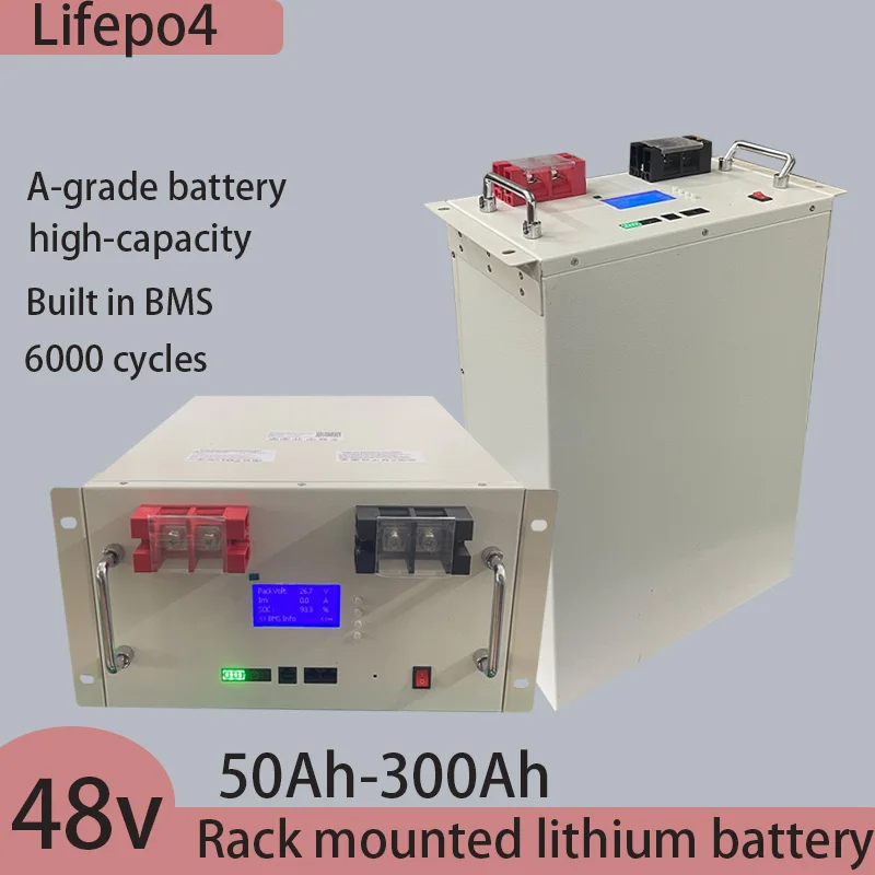 

48V 200AH 150AH 100AH LiFePO4 Battery Pack 51.2V 10KW Lithium Solar Battery Rechargeable Battery 6000+ Cycles For Home Storage