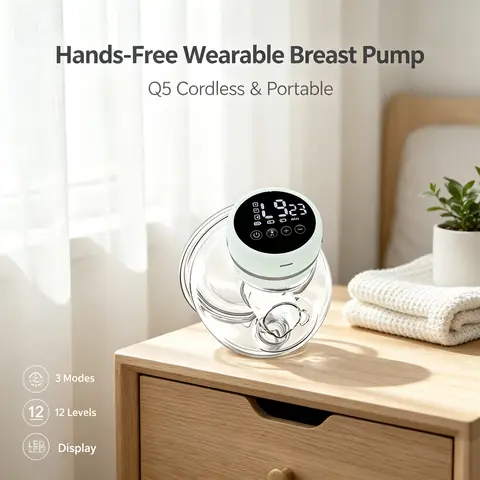 Q5 Wearable Electric Breast Pump, Hands-Free Portable Breast Pump with 3 Modes 12 Levels, 24mm Flange, Low Noise, LED Display