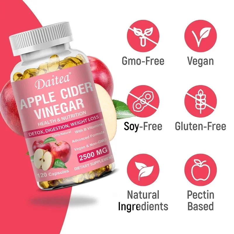 Daitea Apple Cider Vinegar Softgel Supplement Helps, Detoxify, Digest, Burn Fat, Control Appetite, Enhance Immune Support