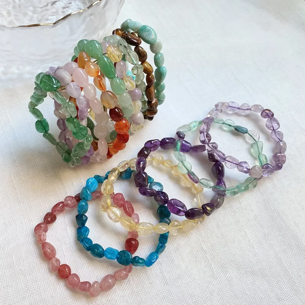 Reik Healing Natural Crystal Stone Bracelet for Women Lover Irregular Rock Gravel Fluorite Citrines Pink Quartz Stone Bracelets