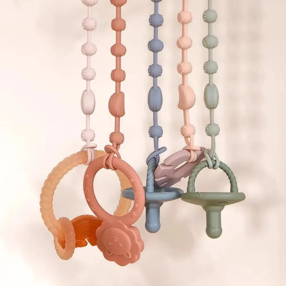 Cute BPA Free Silicone Pacifier Chain Solid Color Universal Fit Dummy Chain Anti-Lost Pacifier Clip Newborn Infant