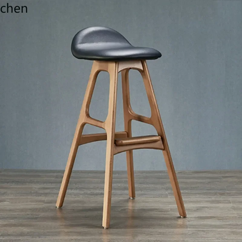 

HYS Modern Simple Solid Wood High Stool Modern Minimalist Bar Chair Artistic Backrest Chair