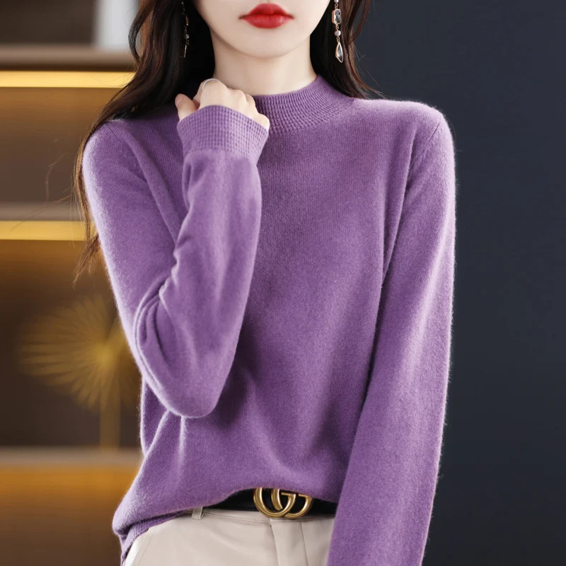 First-Line Ready-To-Wear Wool Sweater Women\'s Loose Half Turtleneck Pullover 2022 Spring and Autumn Basic Simple Bottoming Tops