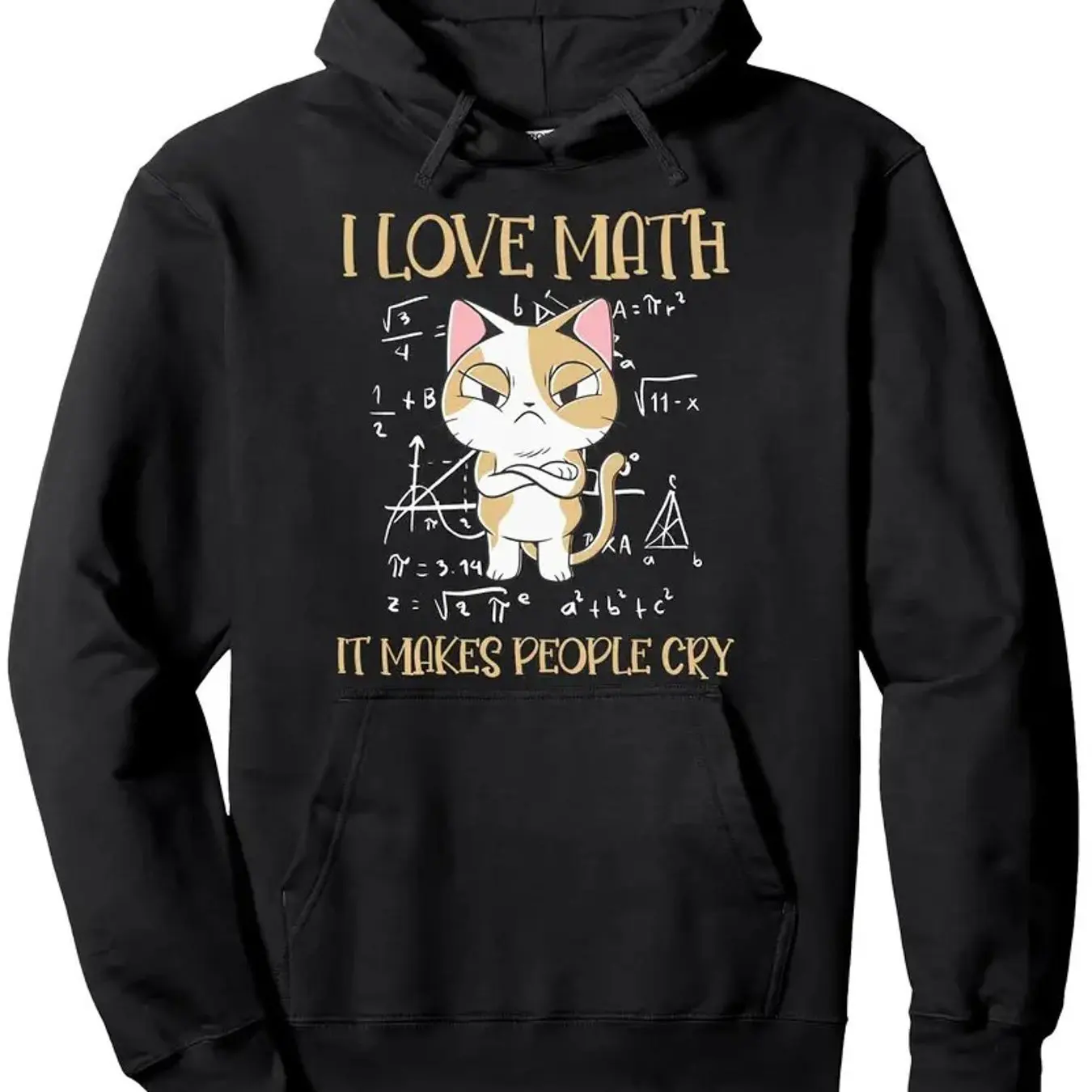 

​i love math hoodie black white formula print streetwear oversized pullover sassy cat design with π equations makes people cry