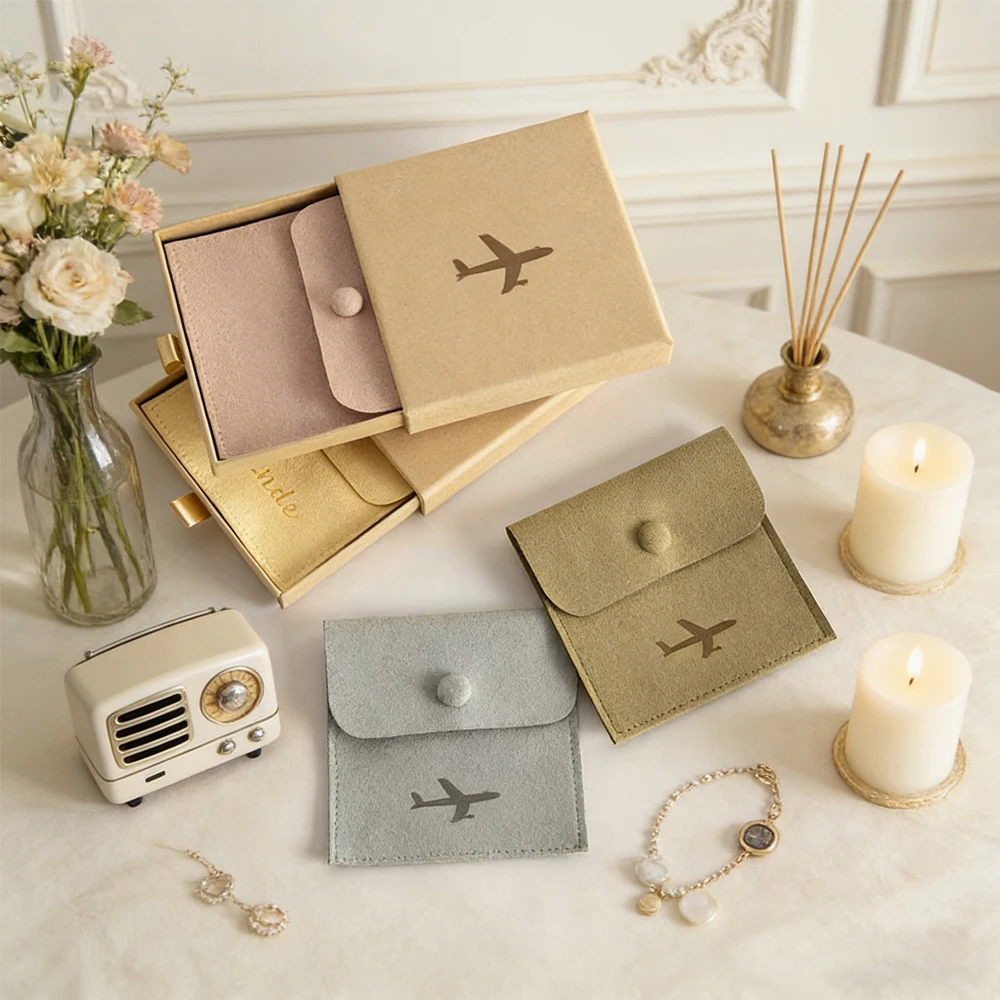 

Набор из 100 подарочных коробок для ювелирных изделий с индивидуальным логотипом, бумажные коробки-слайдеры для ожерелий, упаковочные коробки с кнопкой-защелкой, кремовые микрофибровые конверты-пакеты