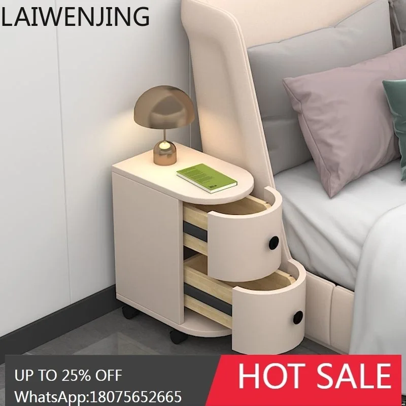 MJY Solid Wood Bedside Cabinet with Wheels, Movable Small Ultra-Narrow Storage Cabinet for Bedroom