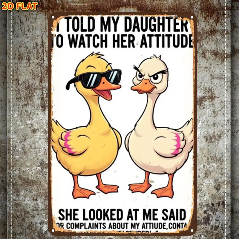 2D Flat,1pc,VintageFunny Duck Attitude Sign DecorMetal  Sign, Pre-Drilled Holes, Suitable for Indoor, Garden,Outdoor, Home