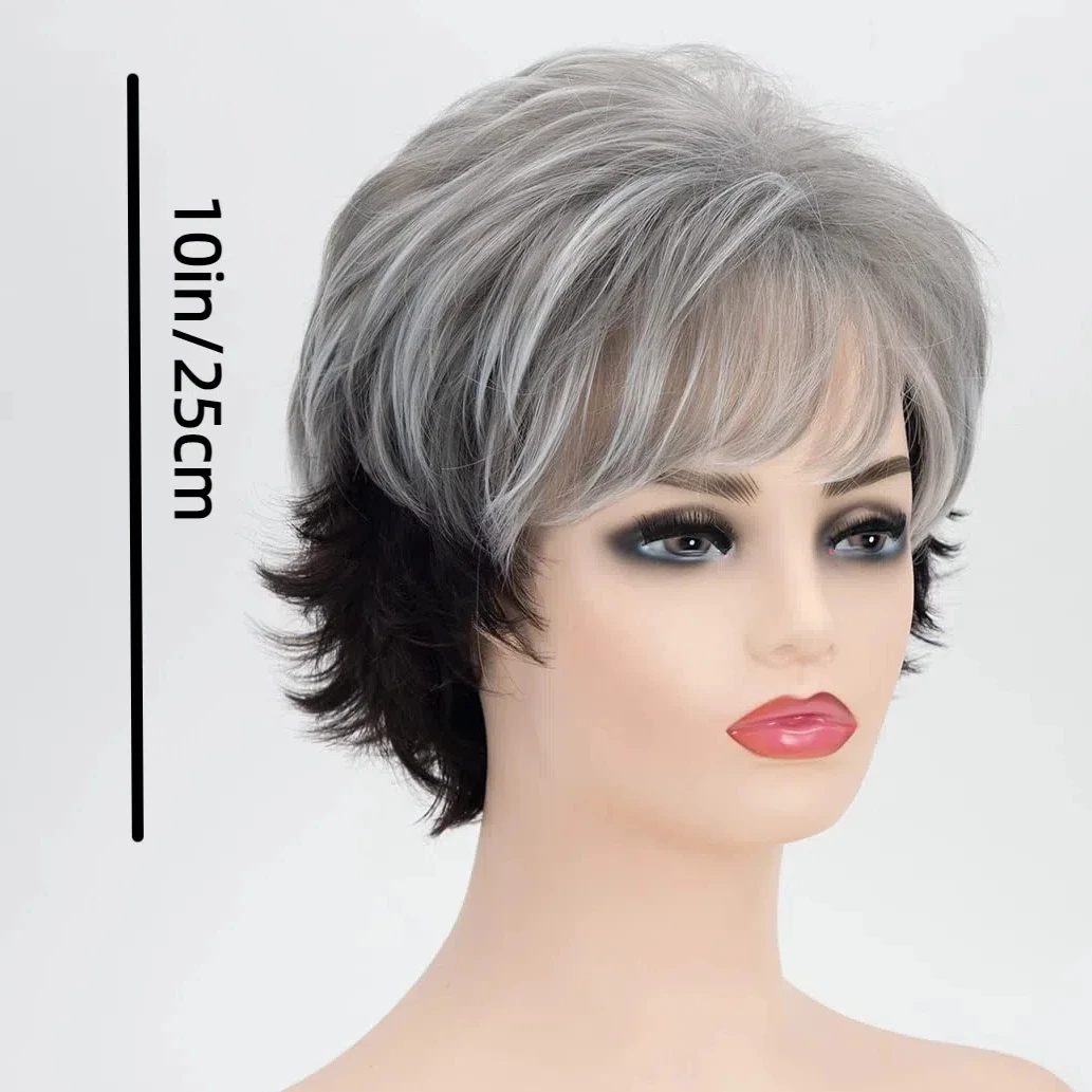 Women's Short Fluffy and Realistic Synthetic Fiber Costumes Ombre Grey Wigs for Cosplay, Parties, Stage Performances